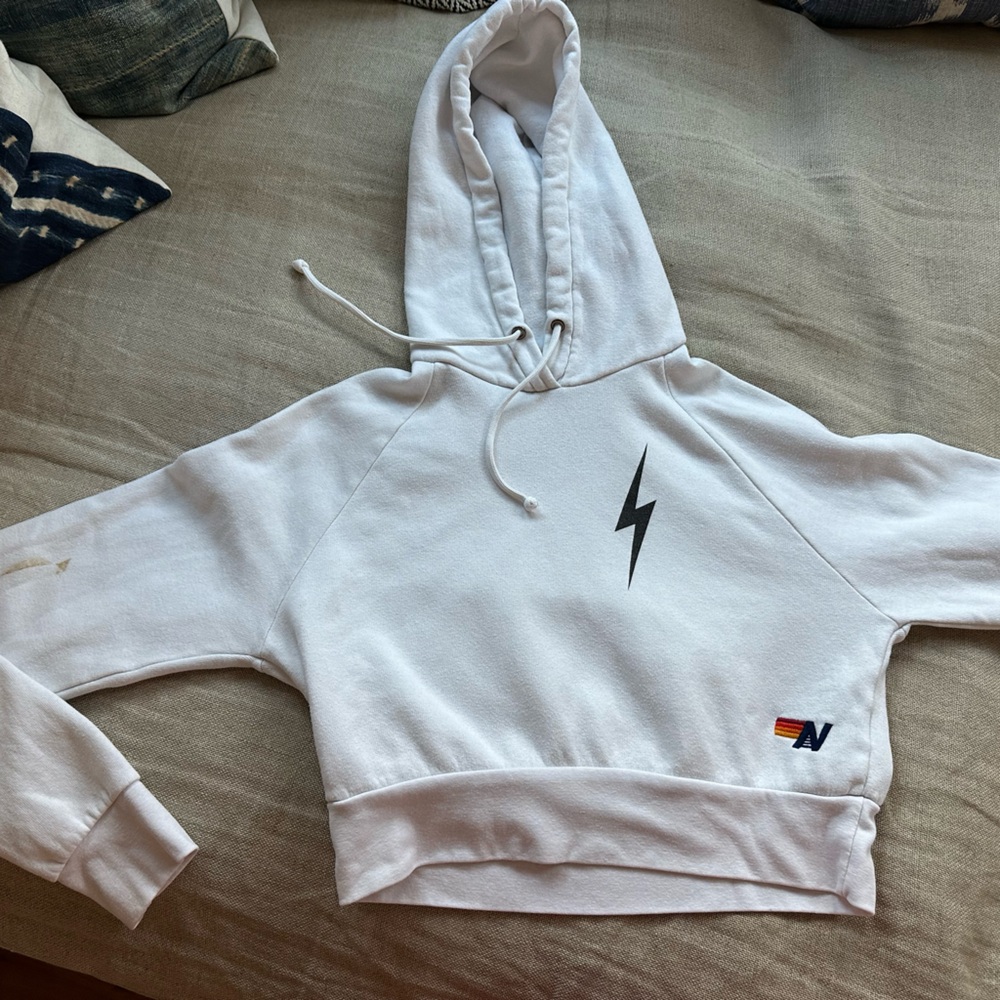 Aviator Nation white cropped bolt hoodie women size s